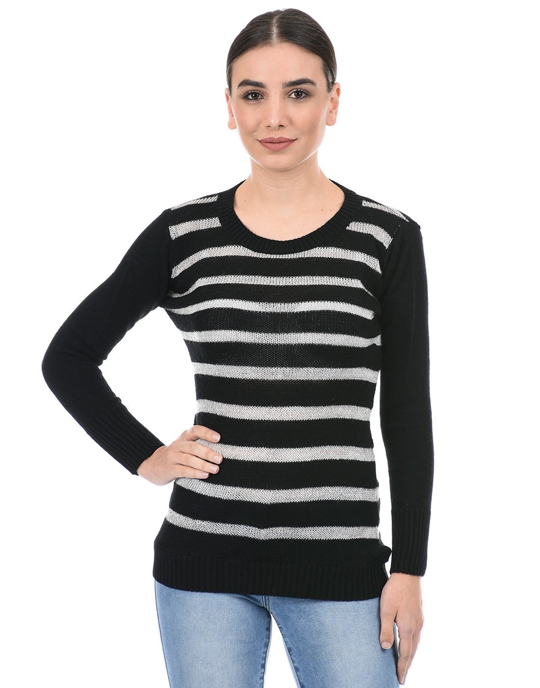 Species Women Black Striped Sweater